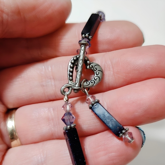 Silver tone Purple Goldstone Faceted Crystal Bead Bracelet Handmade Y2K Vintage - Picture 9 of 12